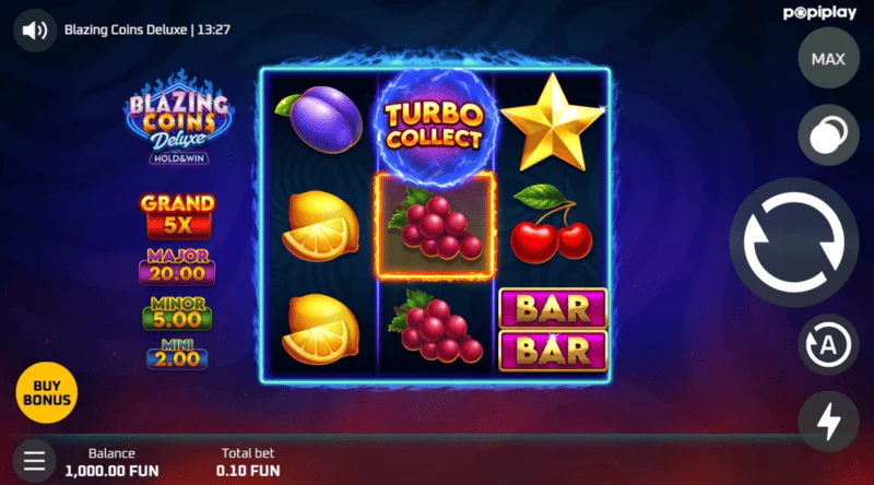 Scáileán cluiche Blazing Coins Deluxe